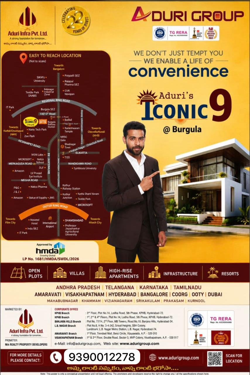 ADHURI GROUP ICONIC 9 | HMDA Approved Open Plots Near Burgula Village