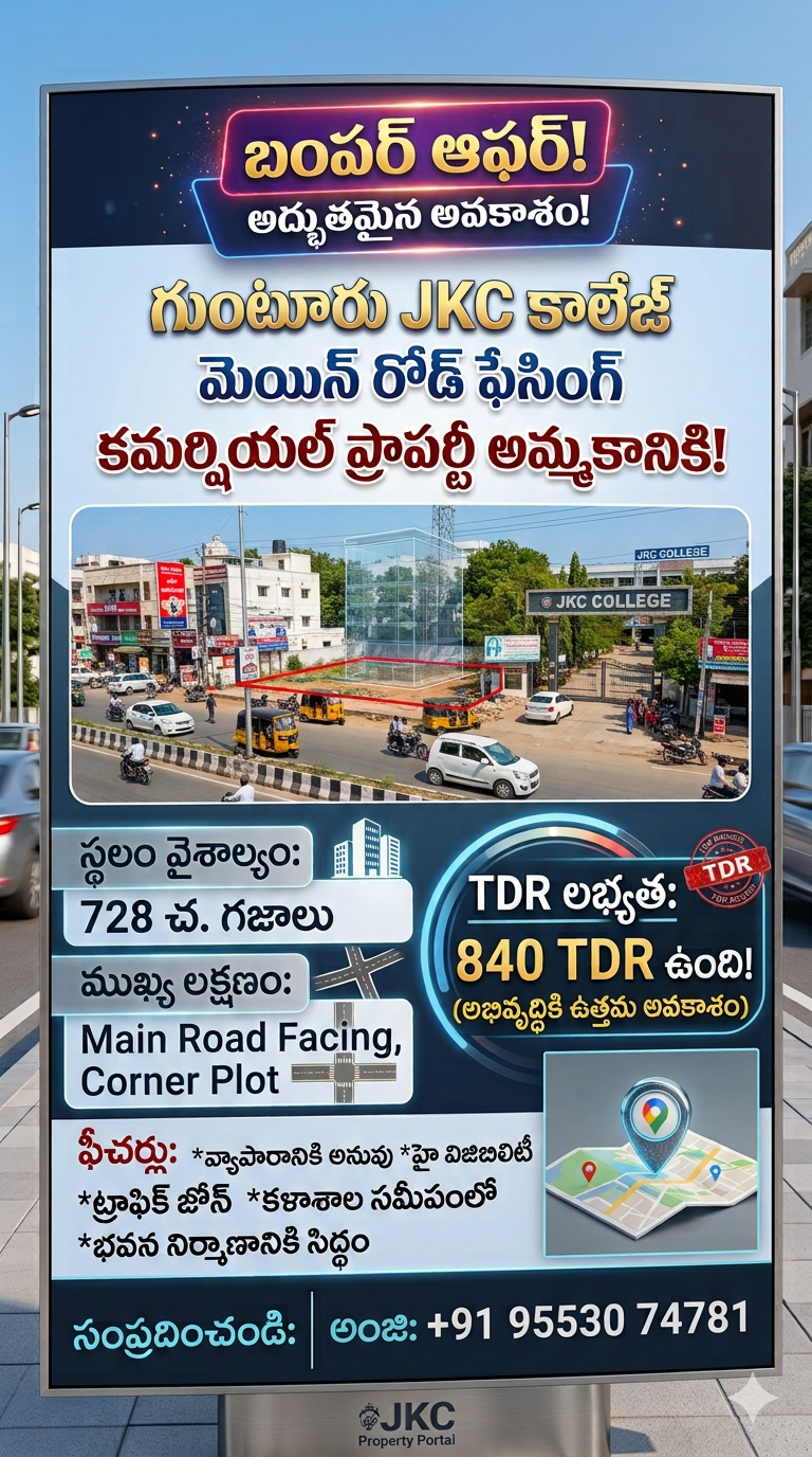 Commercial Property for Sale Near Guntur JKC College – Main Road Facing Corner Site