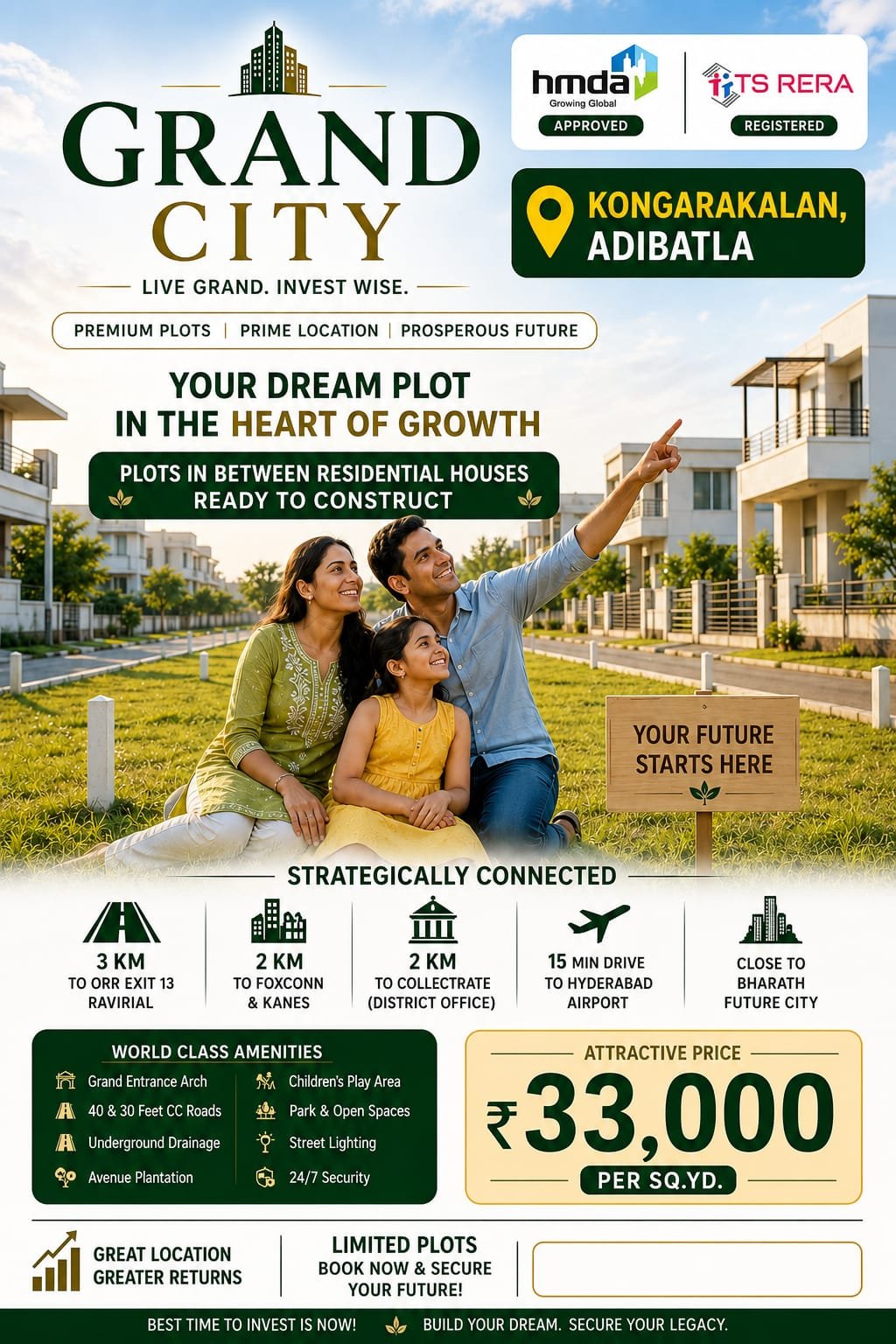 HMDA Plots for Sale in Kongarkalan | Adibatla Grand City Venture