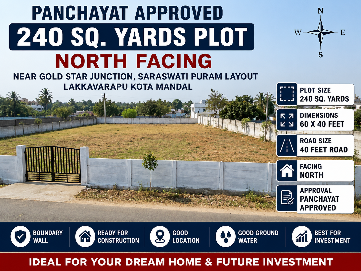 Panchayat Approved 240 Sq. Yards | North Facing Plot for Sale Near Gold Star Junction