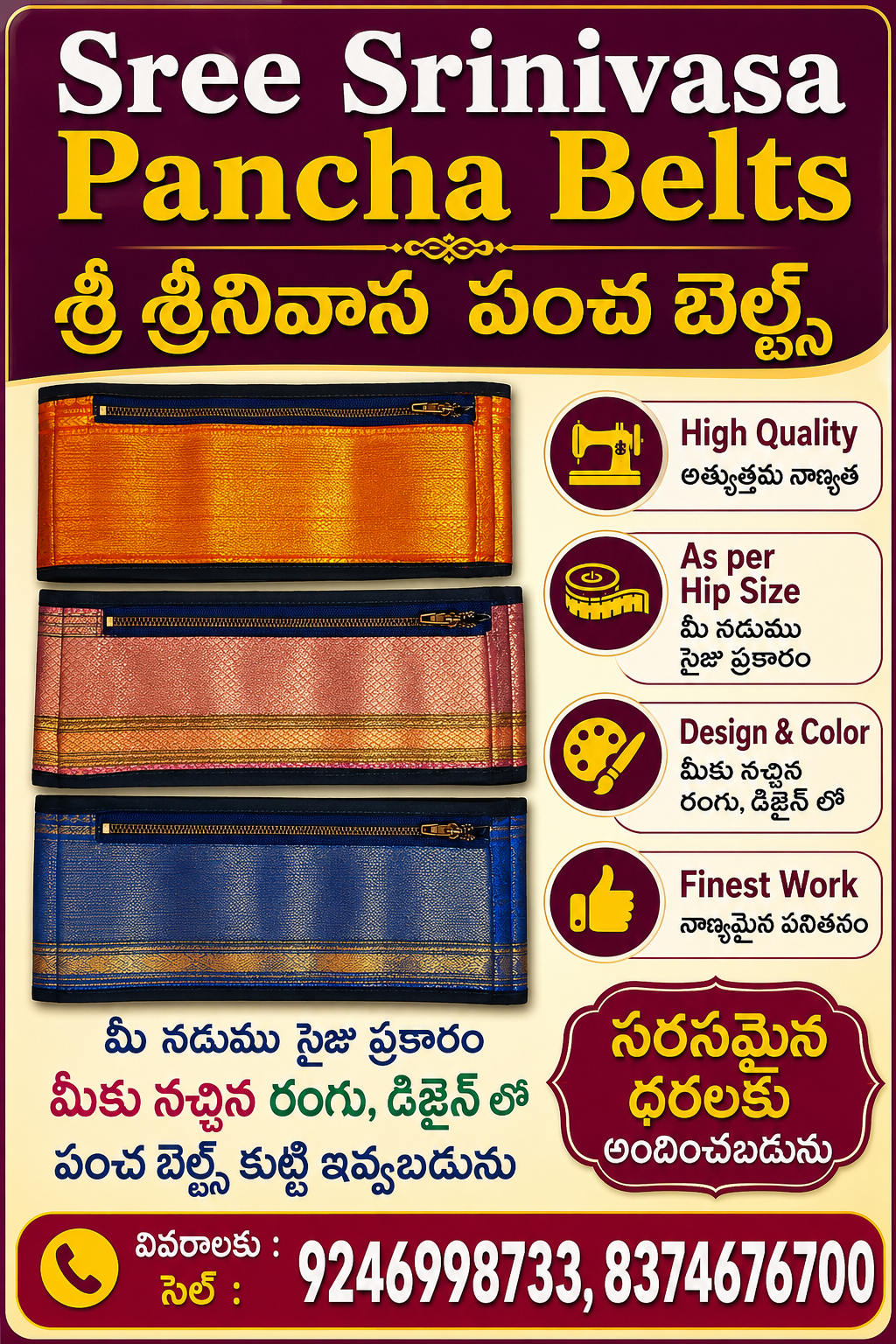 Sree Srinivasa Pancha Belts | Custom Traditional Hip Belts for Dhotis