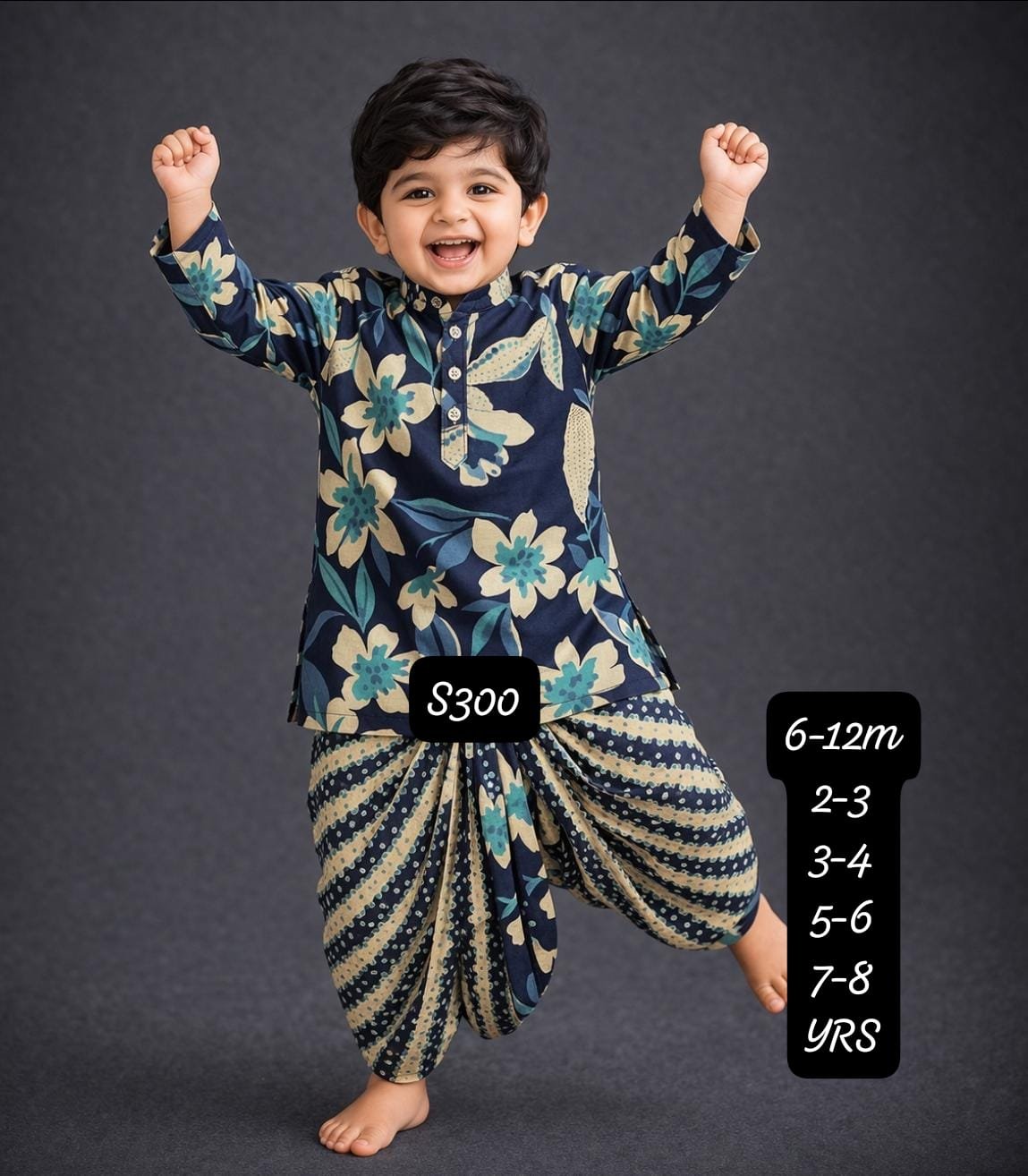 Wholesale Kids Clothing Ethnic Wear: S300 Boys Dhoti Kurta Set (6m to 8 Yrs)